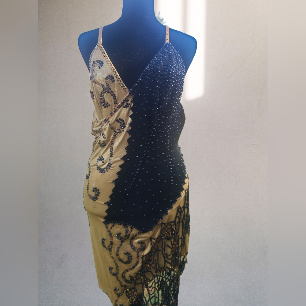Elegant Black and Gold Junior Latin/Rhythm Ballroom Dress